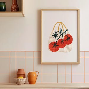 Impressões de tomate da Itália, arte de parede de tomates para cozinha, pôster de comida para impressão, pôsteres de vegetais para decoração, download de impressão digital de vegetais