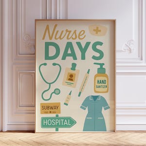 Printable Nursing Student Posters, Dorm Art Wall for Nurses, Retro Medical Nurse Print, Healthcare Clinic Room Poster, Hospital Office Print
