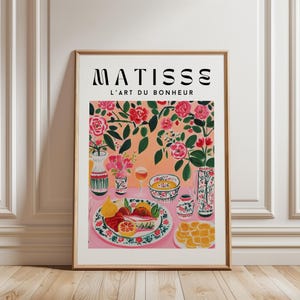 Arte culinario rosa de Matisse, impresiones de jarrones con rosas estilo chinoiserie francés, pósteres de pared de cítricos para la cocina, póster con impresión gastronómica de estética europea