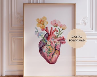 Human Heart Anatomy Print, Cardiology Nurse Anatomical Art, Medical Student Printable, Biology Nursing School Prints, Science Printables