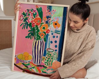 ヴィンテージの花瓶のアートワーク、レトロなカラフルな花柄プリント