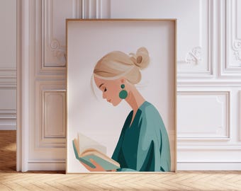 Women Reading Book Art, Trendy Bookish Prints, Book Lover Minimalist Poster, Books Wall Posters, Modern Abstract Artwork, Library Decor