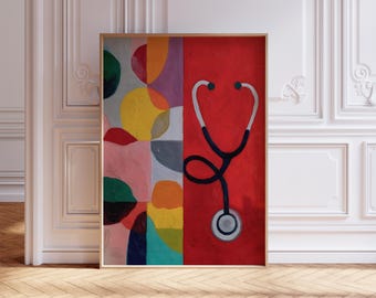 Arts stethoscoop abstracte kunst, moderne medische prints, afdrukbare verpleging muur decor, verpleegkundige poster, poster verpleegster, gezondheidszorg werknemer posters
