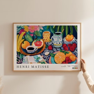Stampa da tavolo di frutta di Matisse, pittura murale di agrumi in Europa, poster di frutti arancioni, stampe di fragole, poster di caffè per la colazione