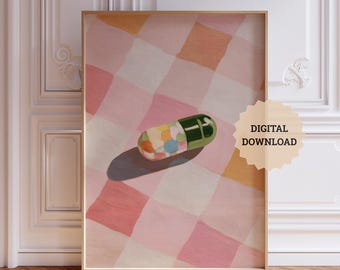 Pastellfärgad pillerkonst, abstrakt kapseltryck för farmaceut, medicinväggposter, apotekstryck för läkarstudenter, vårdklinikposters