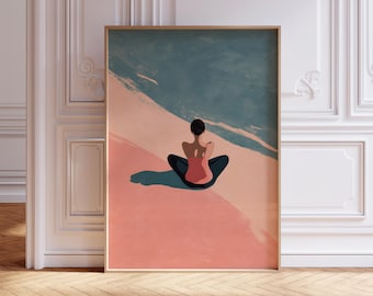 Calming Yoga Pose Print, Women Self Care Art, Modern Meditative Decor, Fitness Women Poster