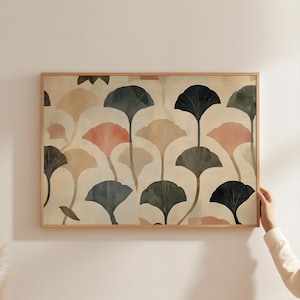 Gingko Leaf Japandi Prints, William Morris Botanical Art, Vintage Japanese Textile Poster, Wabisabi Tapestry Print, Neutral Textiles Posters