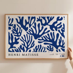 Matisse Coral Ausschnitte Druck, Henri Matisse Blaue Küsten Poster, ästhetische Algen Ozean inspirierte Drucke, minimalistische Strandhaus Wandkunst