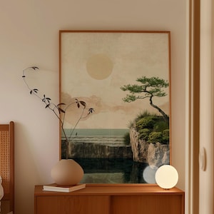 Japanische heiße Quelle, Pool Spa Japandi Kunst, Massageraum Ästhetische Dekoration, Beruhigendes, Serene Natur Poster, tiefgrüne orientalische Poster