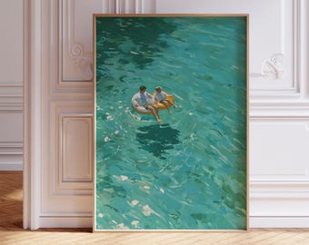 Beach Swimming Art, Ocean Swimmer Poster, Retro Coastal Print, Vintage Summer Prints, Sea Posters