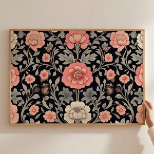 William Morris Floral Botanical Art, Flower Textile Wall Print, Dark Cottagecore Flowers Poster, Victorian Tapestry Prints, Textiles Posters