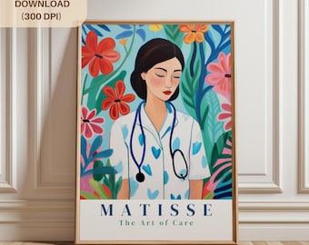 Plakat ścienny z pielęgniarką Matisse, wydruk szpitala medycznego, plakaty dla asystentów lekarzy, wystrój gabinetu pielęgniarki szkolnej, wydruki leków