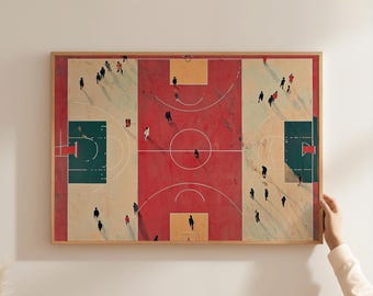 Minimalist Basketball Court Art, Modern Sport Prints, Retro Sports Poster, Funky Print for Men