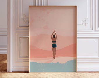 Minimalist Yoga Pose Print, Abstract Meditation Art, Contemporary Meditative Decor, Fitness Women Prints