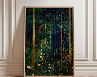 Láminas botánicas modernas de Gustav Klimt, arte mural abstracto y colorido de la naturaleza, decoración del hogar con temática forestal, vibrantes obras de arte de paisajes abstractos.