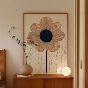 Impression minimaliste de fleurs Japandi, art mural floral rose, impressions abstraites de fleurs japonaises, affiche botanique à pois, affiches vintage modernes