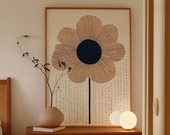Minimalistyczny japoński nadruk z kwiatami, różowa sztuka ścienna z kwiatami, abstrakcyjne wydruki z japońskimi kwiatami, plakat z botanicznymi kropkami, nowoczesne plakaty vintage