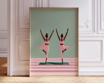 Posters de poses de yoga abstraites, art de prendre soin de soi pour femmes afro, remise en forme bien-être à imprimer, décoration de méditation
