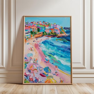 Bunter abstrakter Strand Gemälde, Sommer Schwimmen Druck, Meer Landschaft Kunstdrucke, Matisse Tropische Poster, Ozean Pastell Wanddekoration (MS-11)