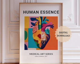 Colorful Abstract Heart Anatomy Prints, Cardiology Nurse Medical Art, Cardiologist Doctor Anatomical Poster, Science Printable Office Decor