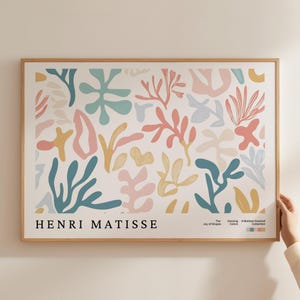 Matisse Coral Pastel Cutouts Art, Aesthetic Reef Corals Prints, Minimalist Seaweed Plants Pictures, Coastal Seaweeds Print, Ocean Sea Poster