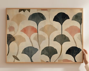 Gingko Leaf Japandi Prints, William Morris Botanical Art, Vintage Japanese Textile Poster, Wabisabi Tapestry Print, Neutral Textiles Posters