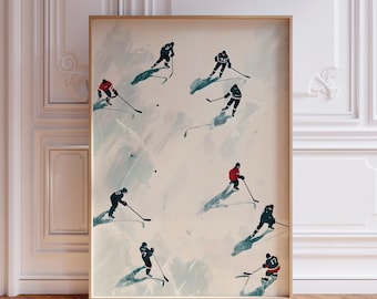 Hockey Abstract Art Prints, Ice Hockey Player Posters, Printable Sports Poster for Men, Winter Painting Sport Print, Masculine Wall Decor