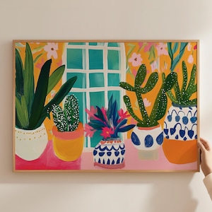Topfhaus-Pflanzenkunst, Henri Matisse-Pflanzenvasendruck, Bunte mexikanische botanische Drucke, Mexiko-Retro Plakate, lebendige Kaktus-Raumgemälde