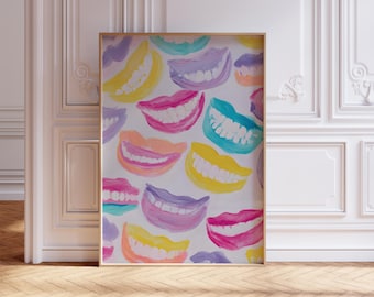 Funky Teeth Print, Funny Tooth Bathroom Art, Abstract Dental Prints, Dentist Mouth Poster, Retro Dentistry Posters, Colorful Bath Room Decor