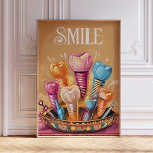 Zahnimplantat Wandkunst, druckbare Poster für Kieferorthopädie, Zahnhygieniker modernes Bürodekor, Oralchirurg Studentenzimmer Kunstwerk