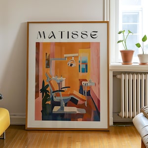 Dental Chair Clinic Art Prints, Dentist Room Sign Poster, Matisse Style Dentistry Print, Modern Orthodontic Posters, Orthodontist Wall Decor