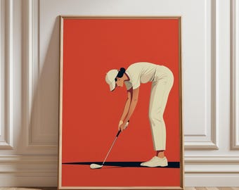 Retro Woman Golfer Print, Minimalist Sports Art (Digital Download)