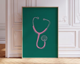 Minimalist Medical Stethoscope Art, Nursing School Poster, Nurse Assistant Home Decor, Doctor Contemporary Print