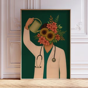 Floral Doctor Stethoscope Poster, Male Psychologist Office Art, Psychology Counselling Room Posters, Mental Health Therapist Wall Decor