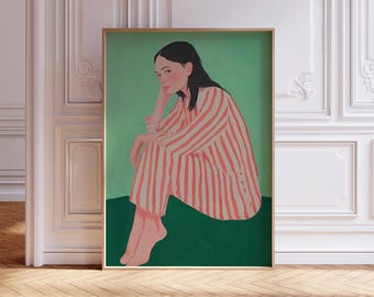 Abstract Midcentury Art, Women Modern Bedroom Prints, Retro Woman Trendy Print, Minimalist Dorm Poster, Vintage Figurative Wall Posters