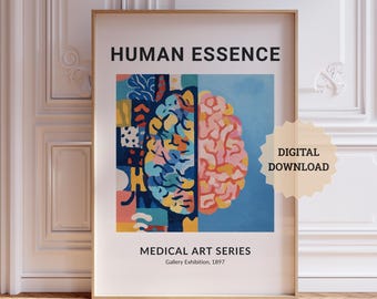 Arte abstracto del cerebro para neurólogos, póster de ciencias médicas para estudiantes de psicología, pósteres imprimibles para enfermeras y médicos, láminas para consultorios de psicología.