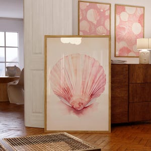 Pink Seashell Wall Art, Watercolor Shell Print, Trendy Coastal Posters, Minimalist Shells Prints, Pastel Beach Poster, Ocean Seashells Decor