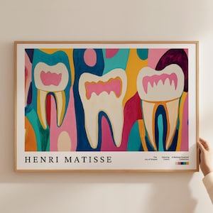 Henri Matisse Teeth Molar Art, abstraktes Zahnarzt-Zahnplakat, Lustige Zahnärzte Bürodrucke, Kieferorthopädische Druck