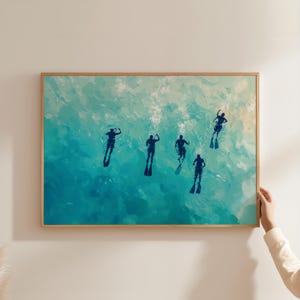 Minimalist Scuba Diving Art, Swimming Retro Posters, Trendy Coastal Prints, Swimmer Sports Poster, Beach Sport Print, Vintage Ocean Decor