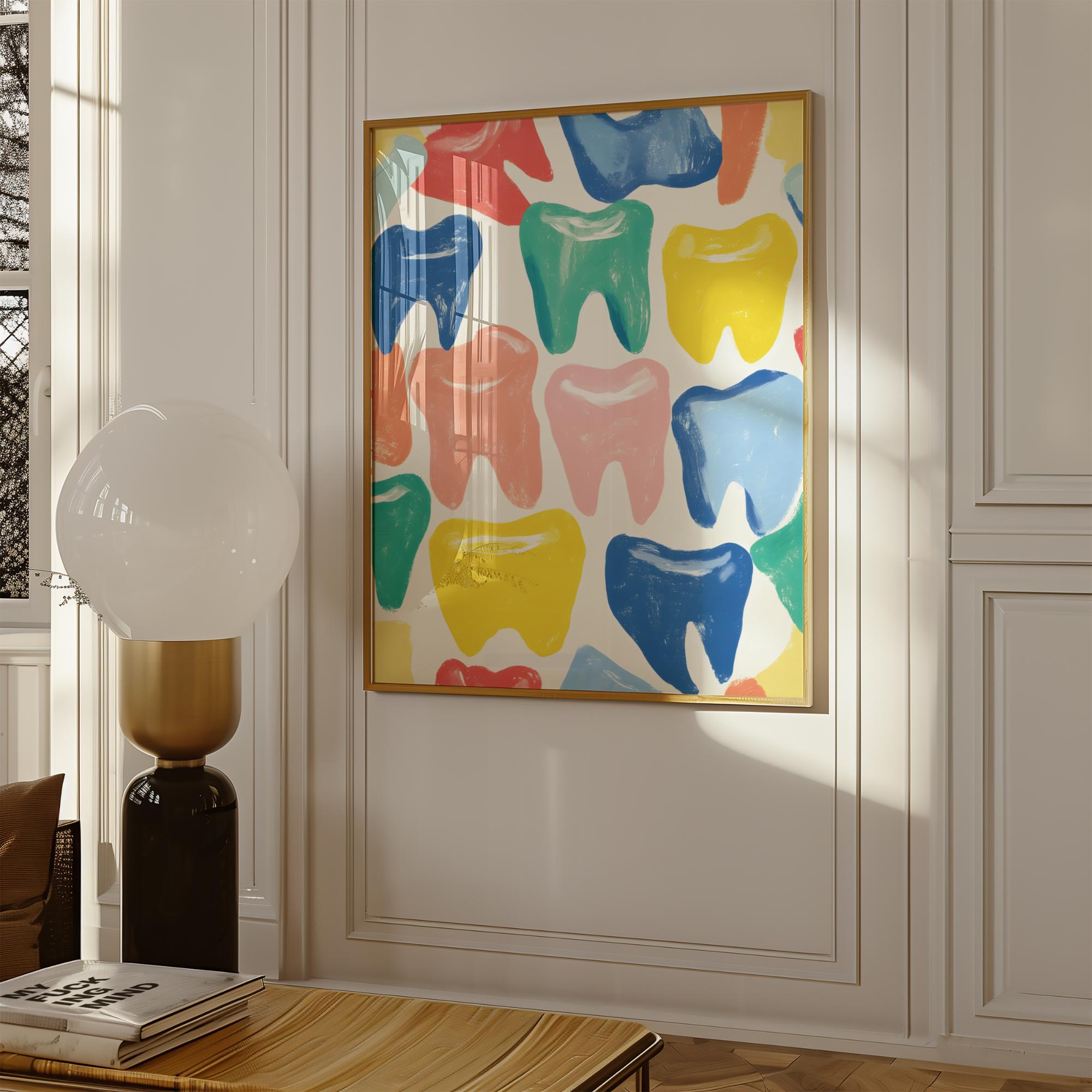 Colorful Abstract Teeth Poster, Dentist Tooth Art, Dental Anatomy ...