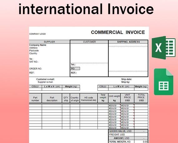 International Invoice Template Excel/spreadsheets Etsy International Invoice Template Excel/spreadsheets Etsy