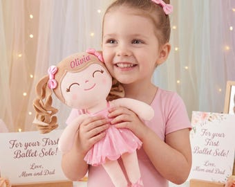 Personalized Ballerina Plush Doll - Custom Ballet Girl Soft Toy with Name, First Birthday Gift,Little Dancer Keepsake