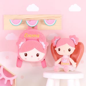 Gloveleya Sac à dos personnalisé pour poupée en coton pour enfants, poupée bonbon, cadeau d'anniversaire pour fille de 2 ans pour la rentrée