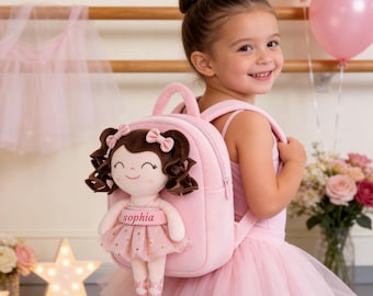 Gepersonaliseerde ballerina-pop rugzak aangepaste naam eerste dans overweging cadeau voor peutermeisjes Little Prima Fairy aandenken knuffel tas peuter