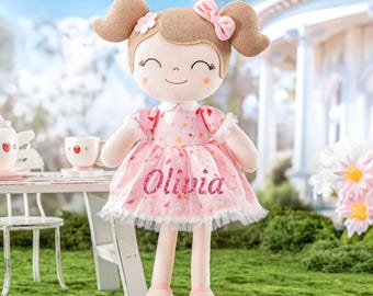 Gloveleya Personalized Spring Doll – Custom Name Soft Baby Doll | 1st Birthday Gift, Baby Shower Present & Keepsake Plush Toy