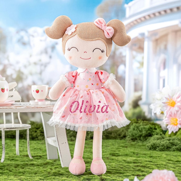 Gloveleya Personalized Spring Doll – Custom Name Soft Baby Doll | 1st Birthday Gift, Baby Shower Present & Keepsake Plush Toy