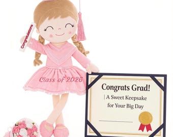 Personalized Graduation Doll Class of 2026 Keepsake Custom Name Gift for Preschool Kindergarten Senior Grad Plush Rag Doll Nursery Decor