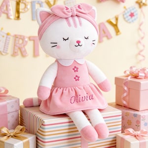 Personalisierte Katze Puppe Benutzerdefinierte Name Plüsch Kätzchen Spielzeug für Kleinkind Mädchen Geburtstag Andenken Baby Shower vorhanden Kinderzimmer Dekor