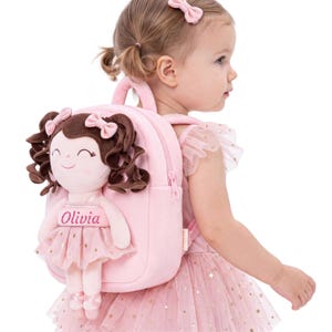 Personalized Back to School Backpack Custom Name Ballerina Doll Toddler Girls Preschool Daycare Bookbag Plush Toy Snuggle Buddy Gift