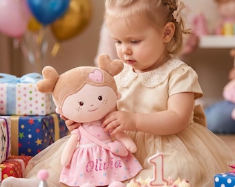 Bambola personalizzata con nome, regalo per il primo compleanno di una bambina, bambola di pezza personalizzata, regalo per la nascita di un neonato, decorazione ricordo per la cameretta dei bambini